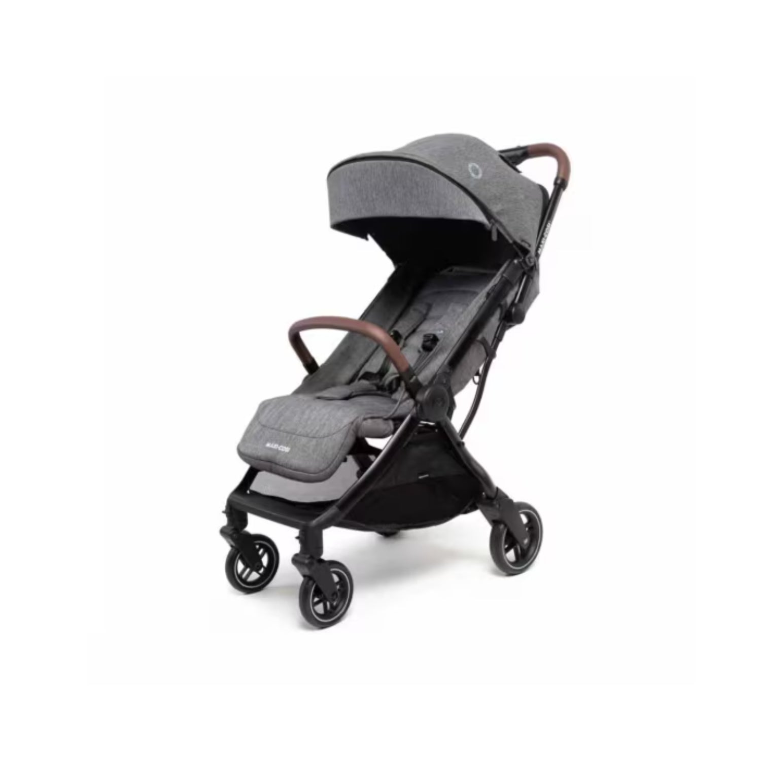 Coche de bebé MAXI COSI en gris, vista lateral con sistema plegable